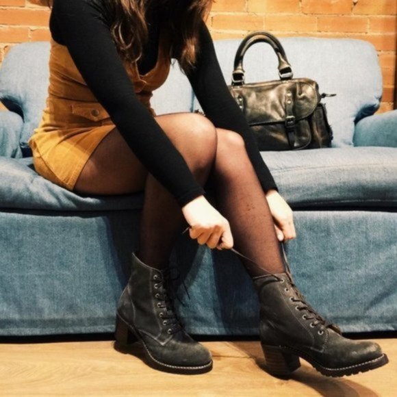 $415 Frye Sabrina 6G Cognac Brown Leather Laced Combat Chunky Heel Ankle Bootie - Picture 3 of 14